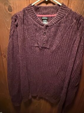 Northcrest Men's Ribbed Henley Sweater - Wine Plum